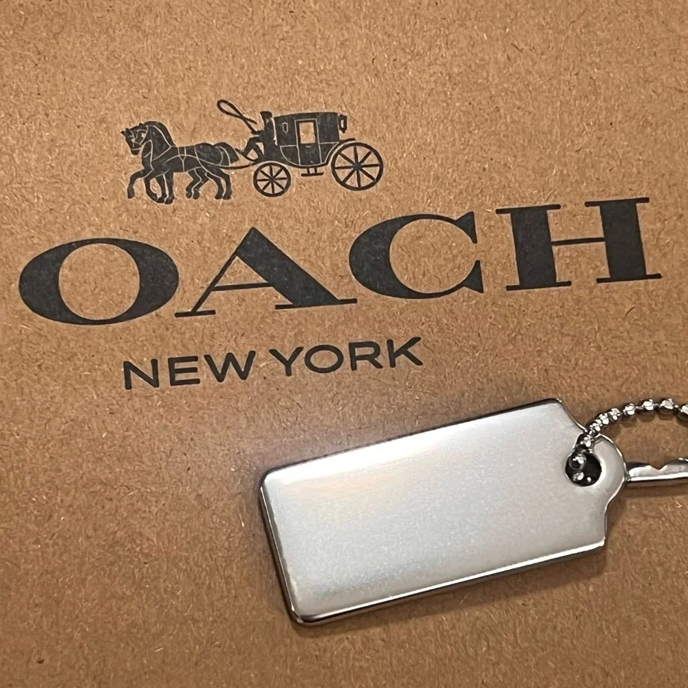 Coach Silver Engraved Dog Tag Keychain